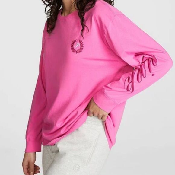 PINK Victoria's Secret Tops - Pink Victoria's Secret Long Sleeve Oversized Campus T-Shirt in Size XS